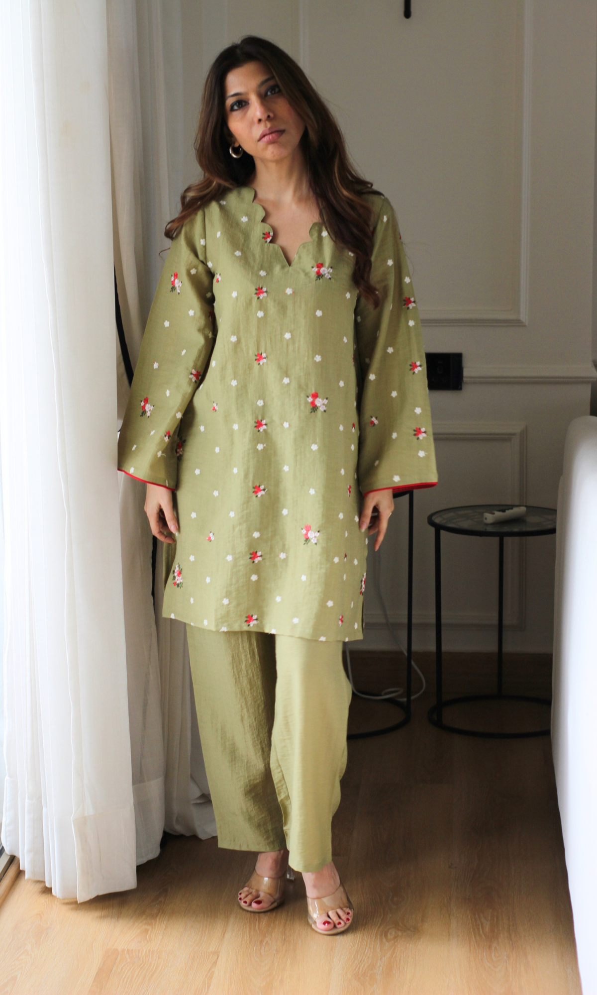 Wahida Olive Embroidered Kurta with Pants