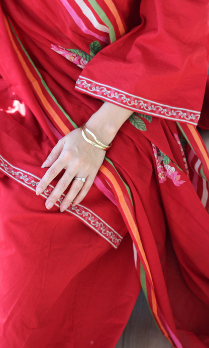 Cotton Red Heena Kurta, Farshi Salwaar & Printed Mul Dupatta