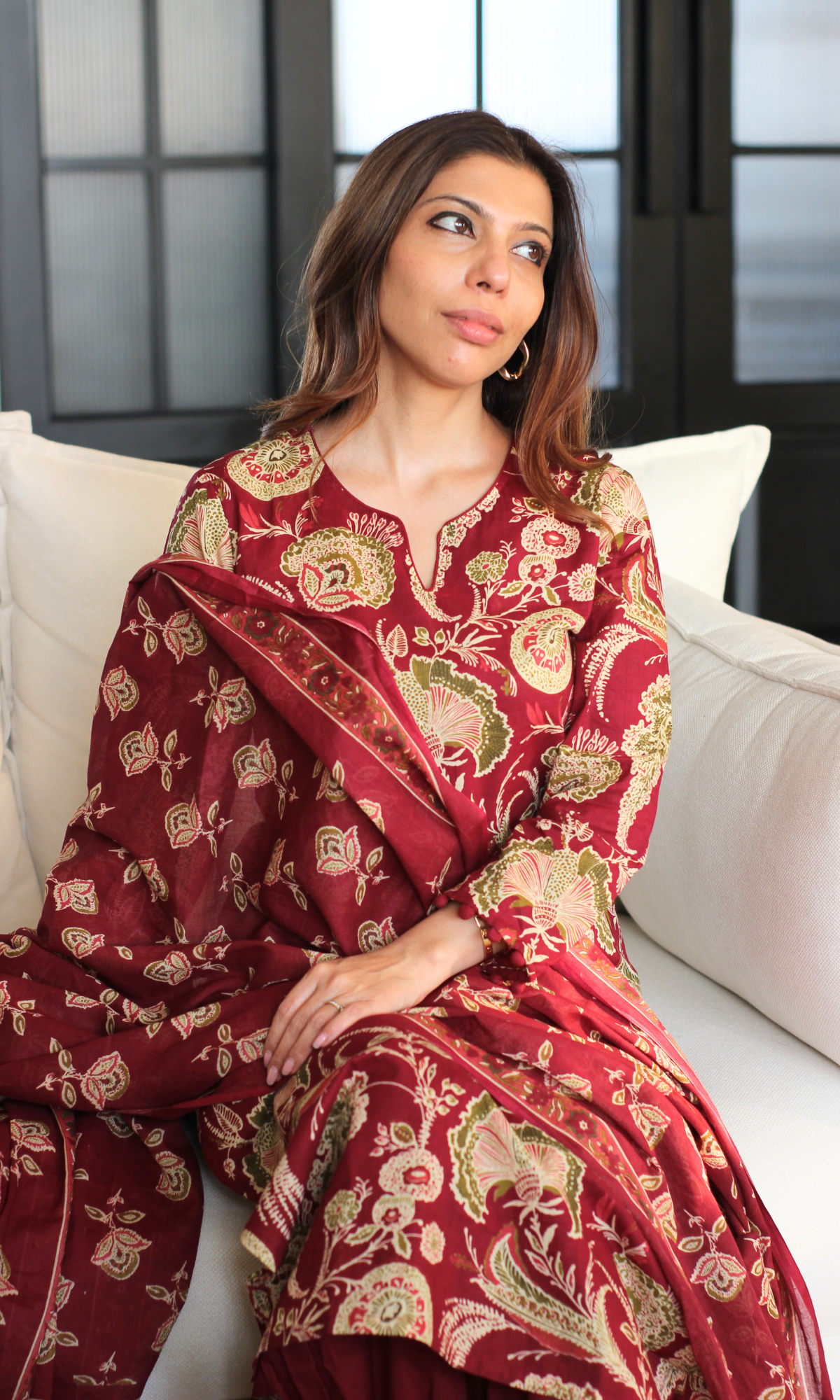 Ruhaani Ruby Block Printed Cotton Kurta, Dupatta & Afghani Style Pant