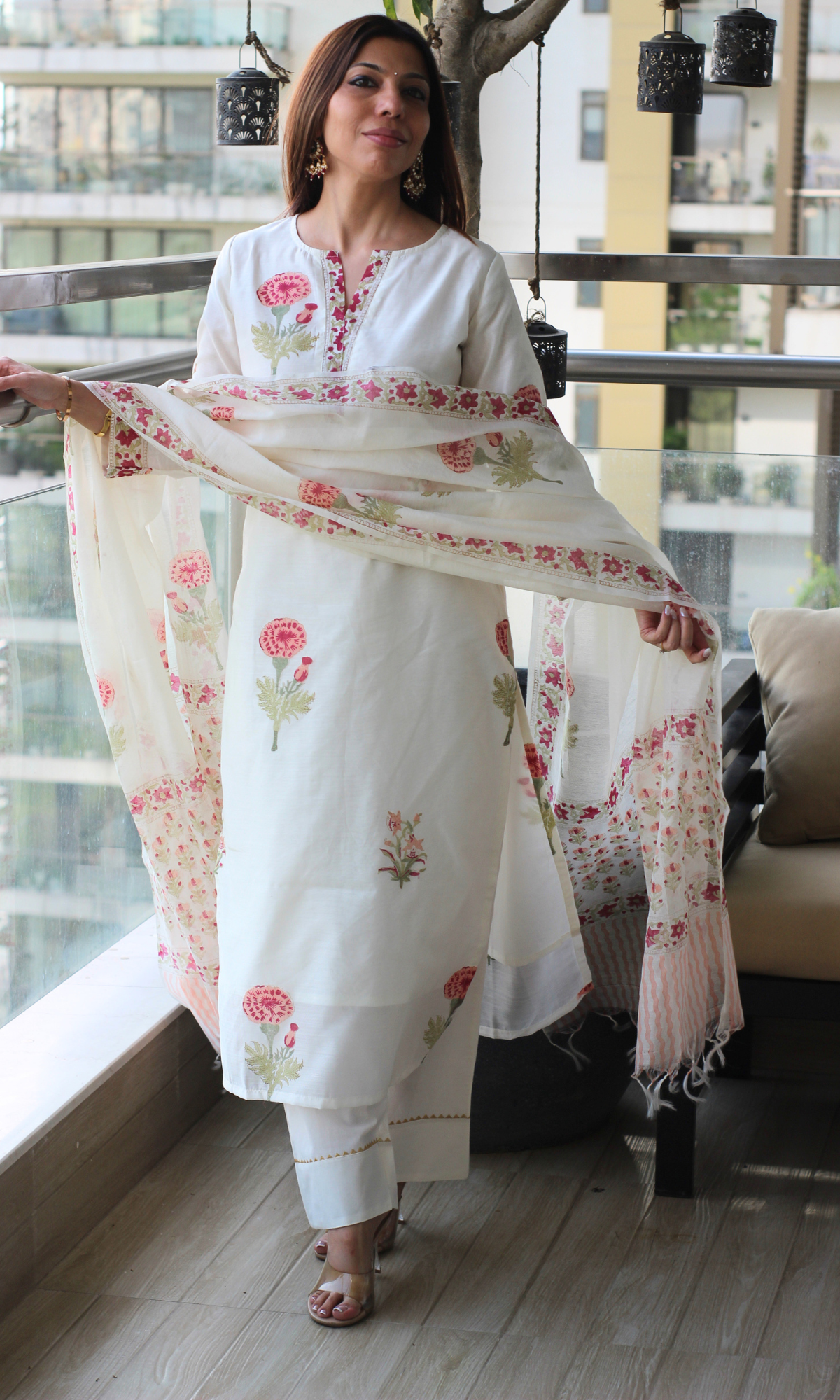 Tulika Chanderi Silk Handblock Printed Kurta , Dupatta & Cotton Pants