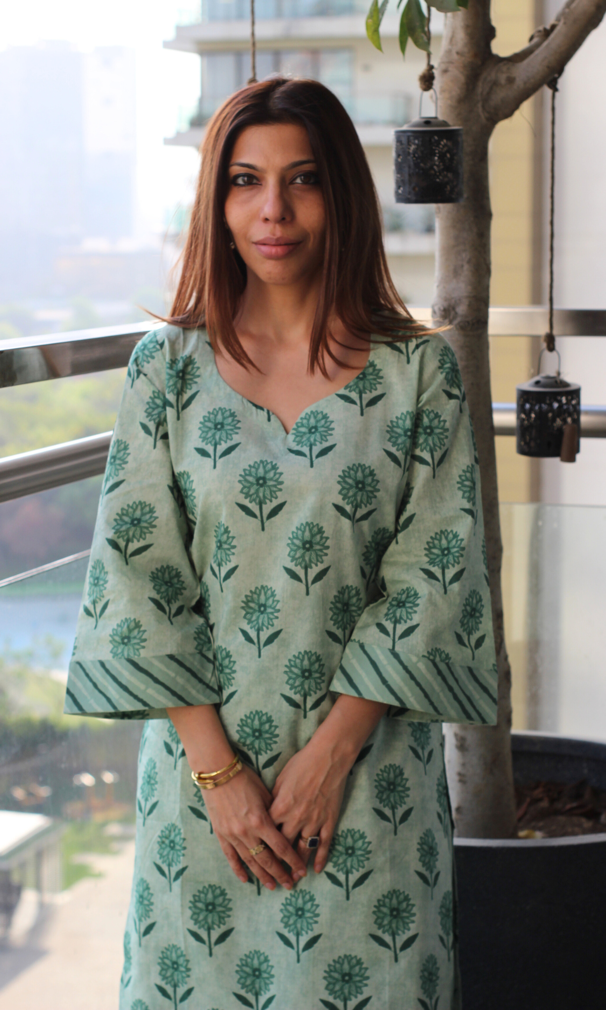 Earthy Mint Floral Kurta with Farshi Salwaar