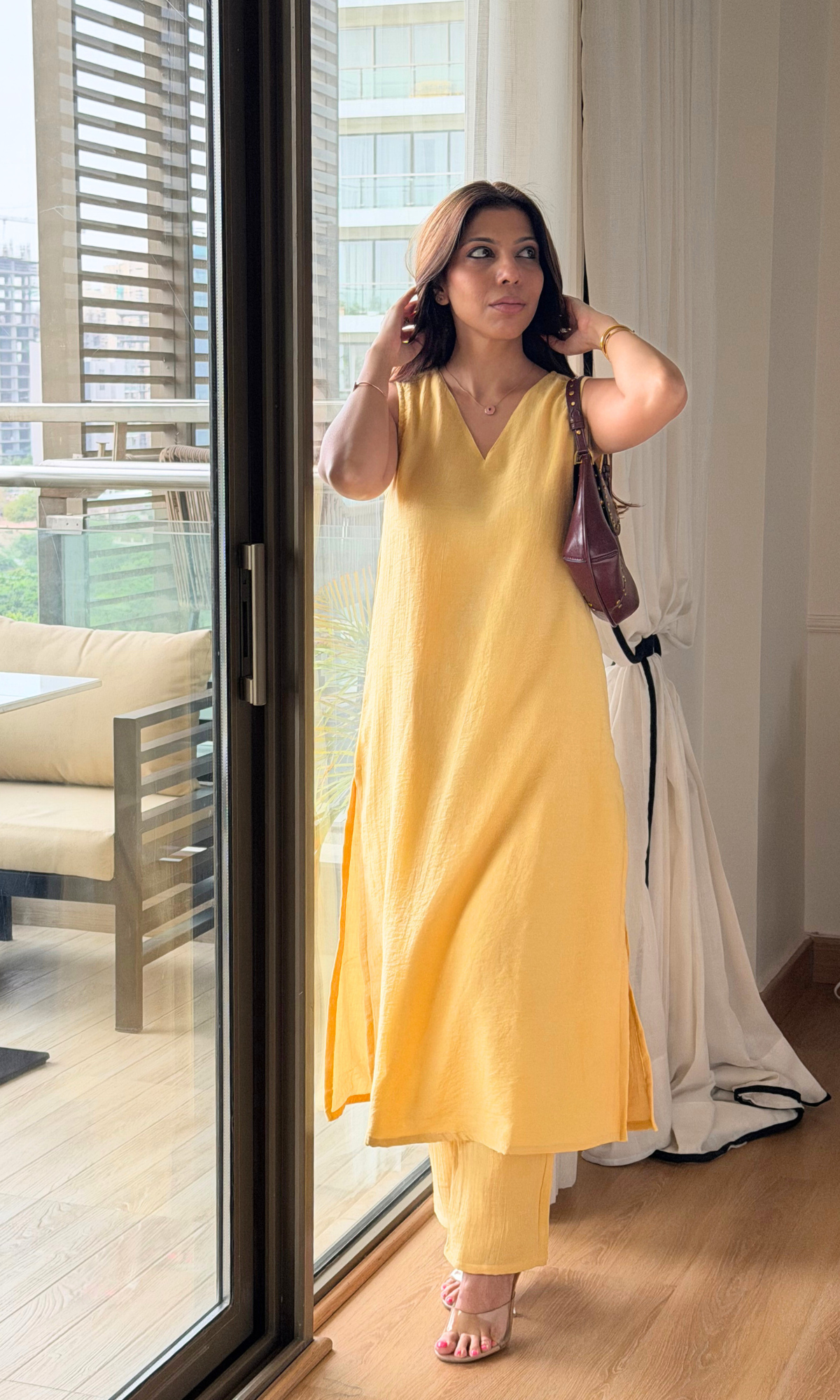 Pure Chiffon A Line Kurta with Pants