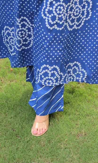 Cotton Blue Meadow Print High Low Kurta & Palazzo