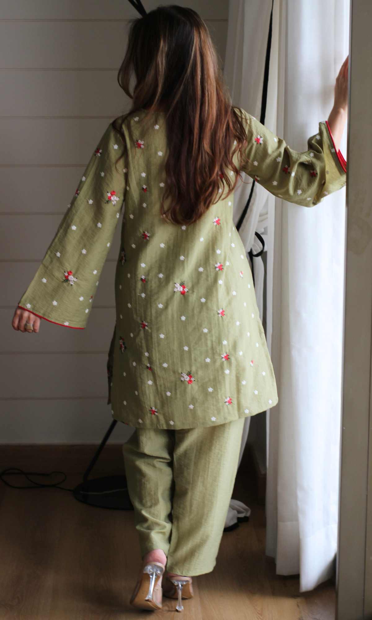 Wahida Olive Embroidered Kurta with Pants