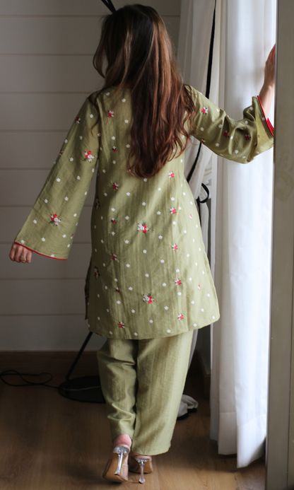 Wahida Olive Embroidered Kurta with Pants
