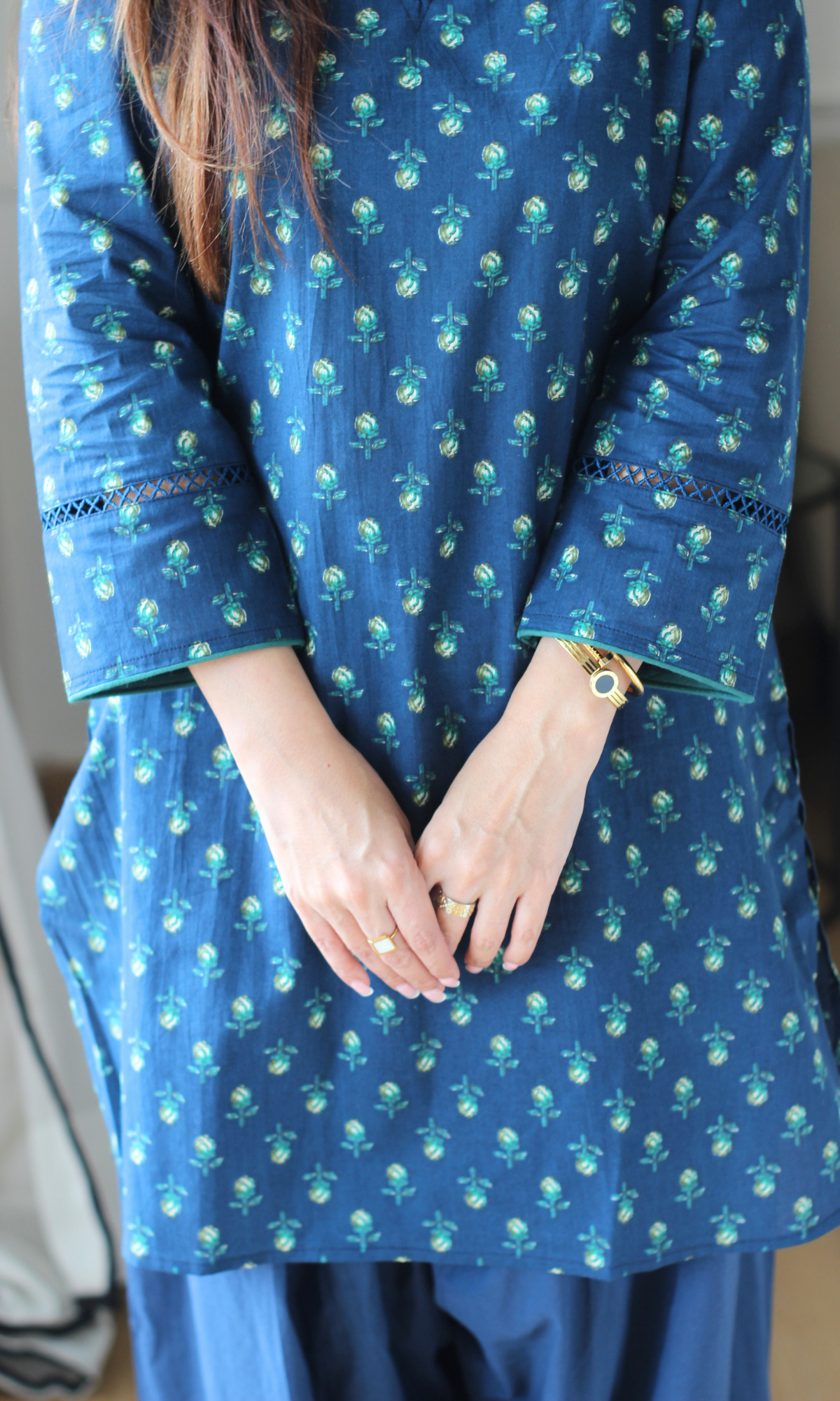 Deep Blue booti Print Kurta & Farshi Salwaar