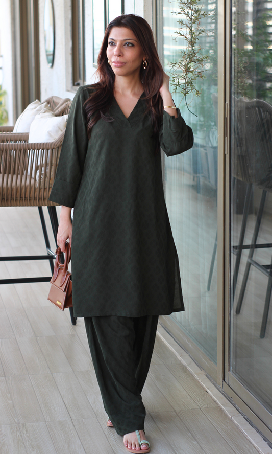 Forest Veil Textured Kurta with Farshi Salwaar