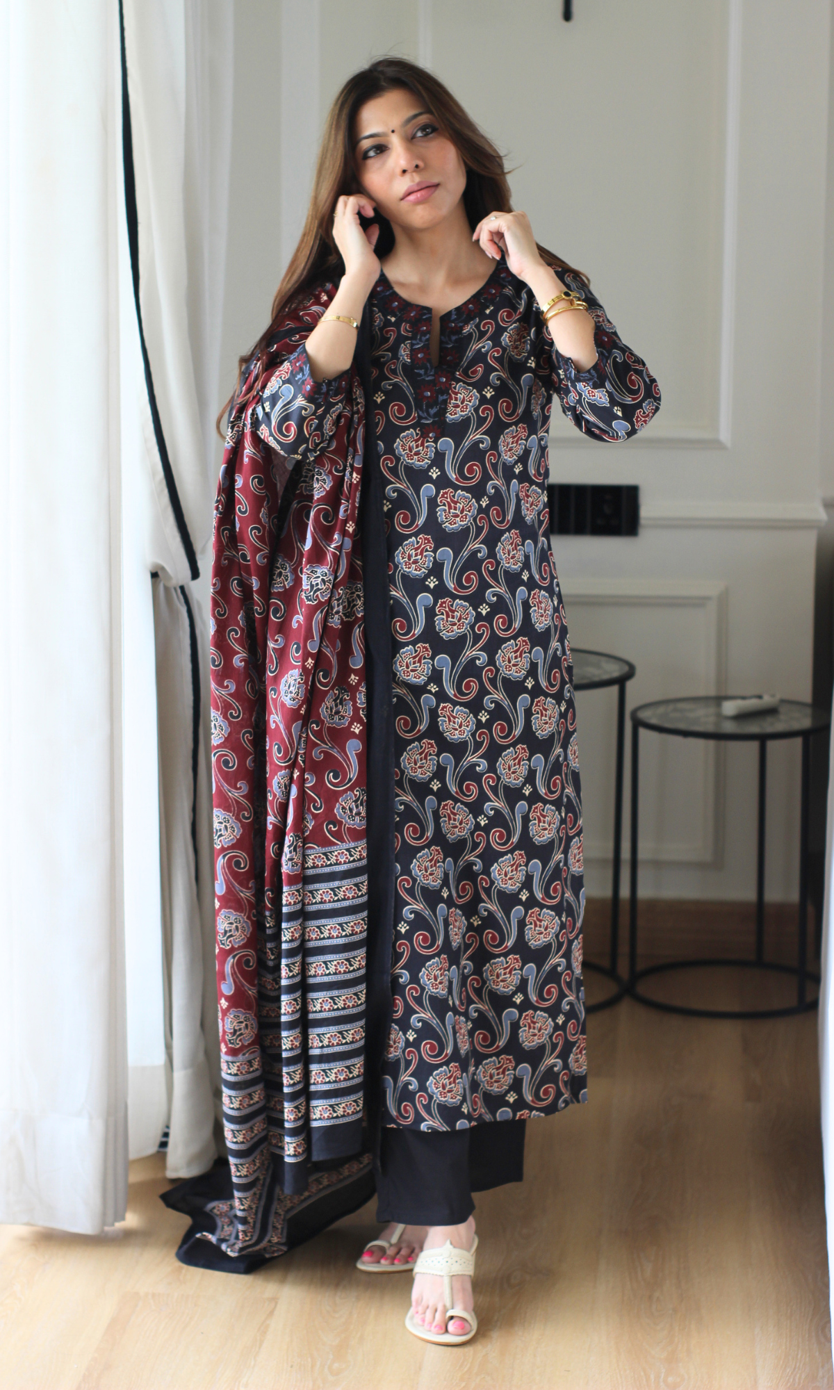 Nazma Sanganeri Print Cotton Kurta,Dupatta & Cotton Pants