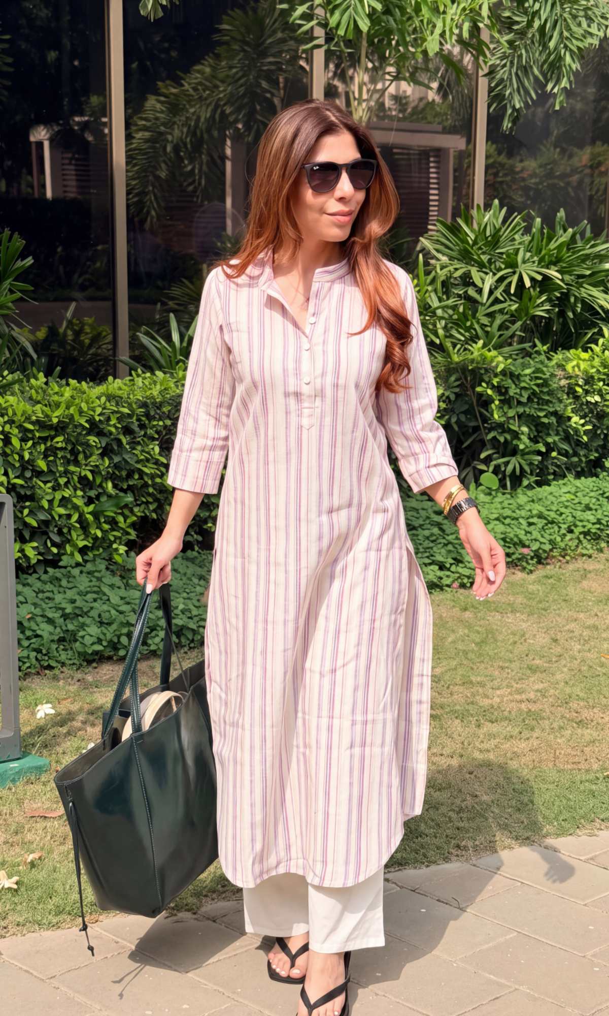 Pink Striped Handloom Kurta & Cotton Pants