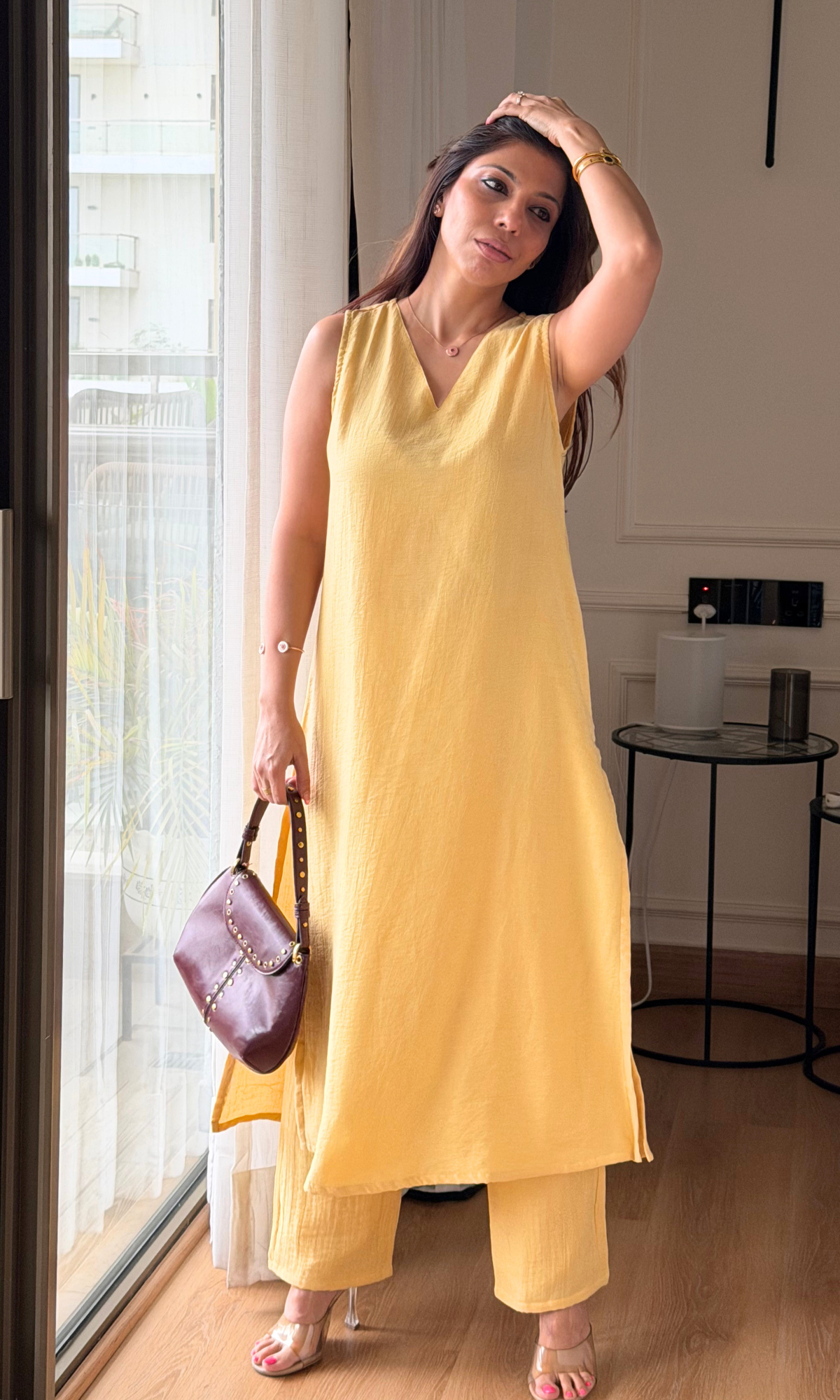Pure Chiffon A Line Kurta with Pants