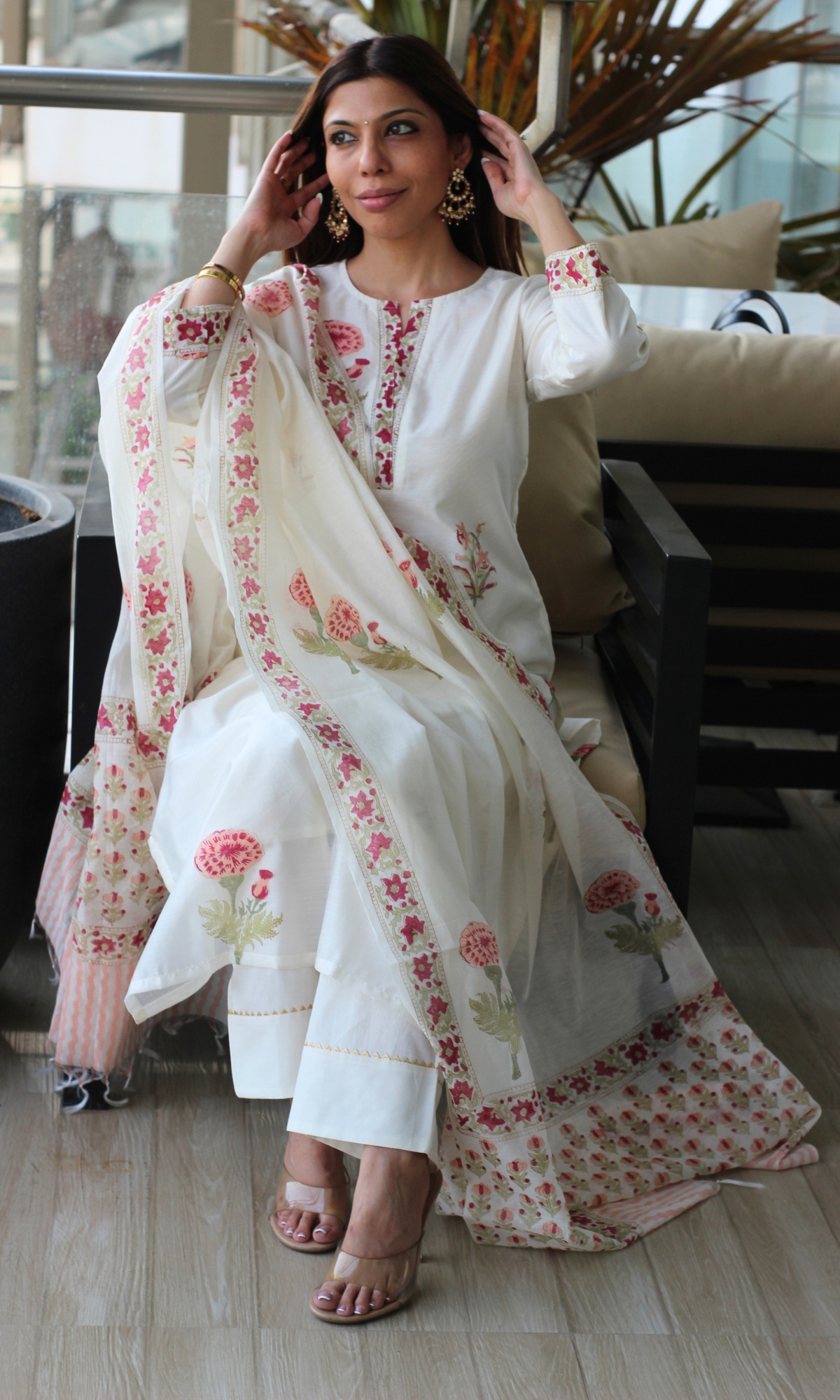 Tulika Chanderi Silk Handblock Printed Kurta , Dupatta & Cotton Pants