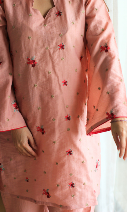 Wahida Peach Embroidered Kurta with Pants