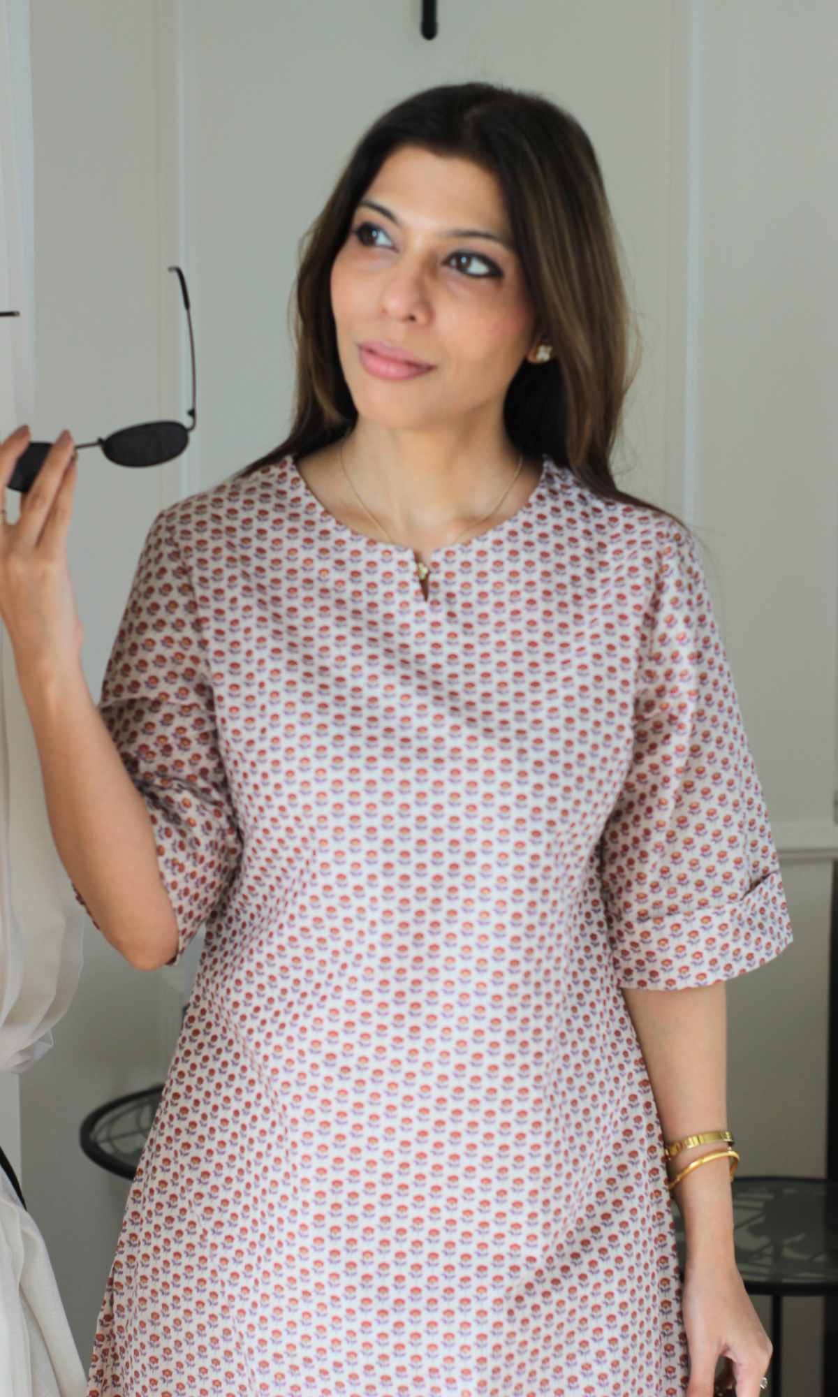 Pretty Rose Cotton Handblock Kurta with Pants