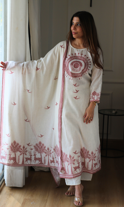 Vanya Linen Blend Kurta, Dupatta & Cotton Pants