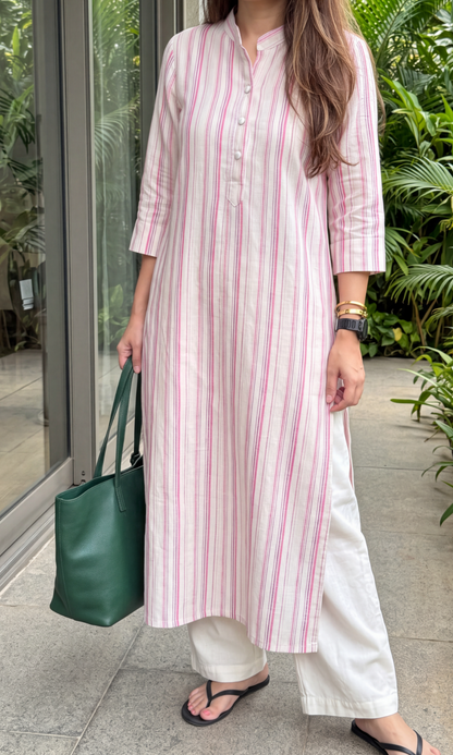 Pink Striped Handloom Kurta & Cotton Pants