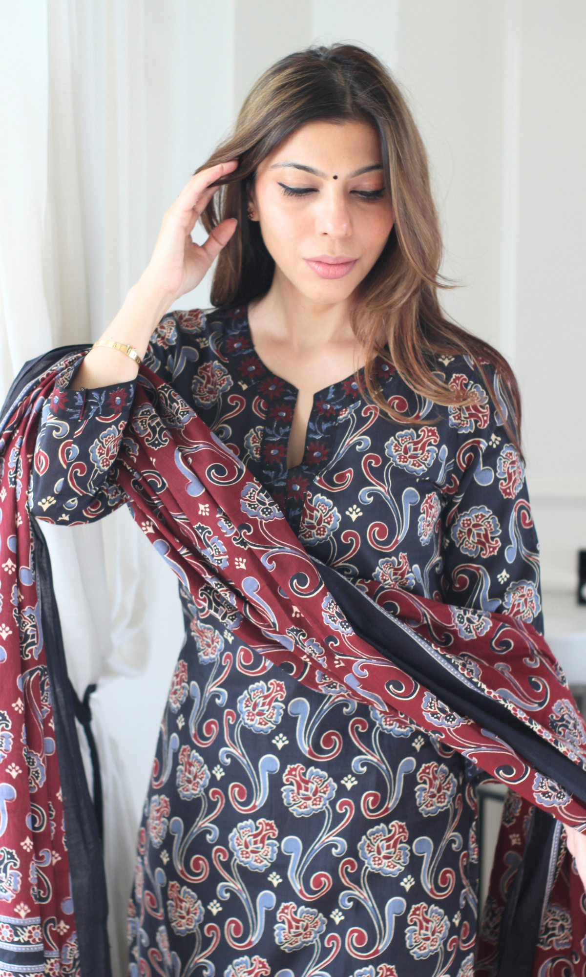 Nazma Sanganeri Print Cotton Kurta,Dupatta & Cotton Pants