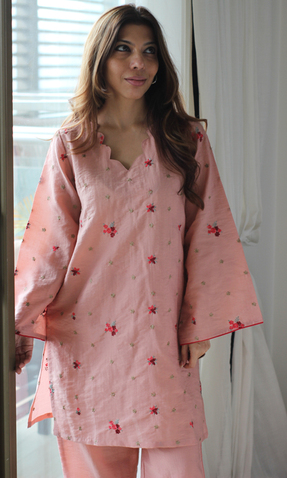 Wahida Peach Embroidered Kurta with Pants