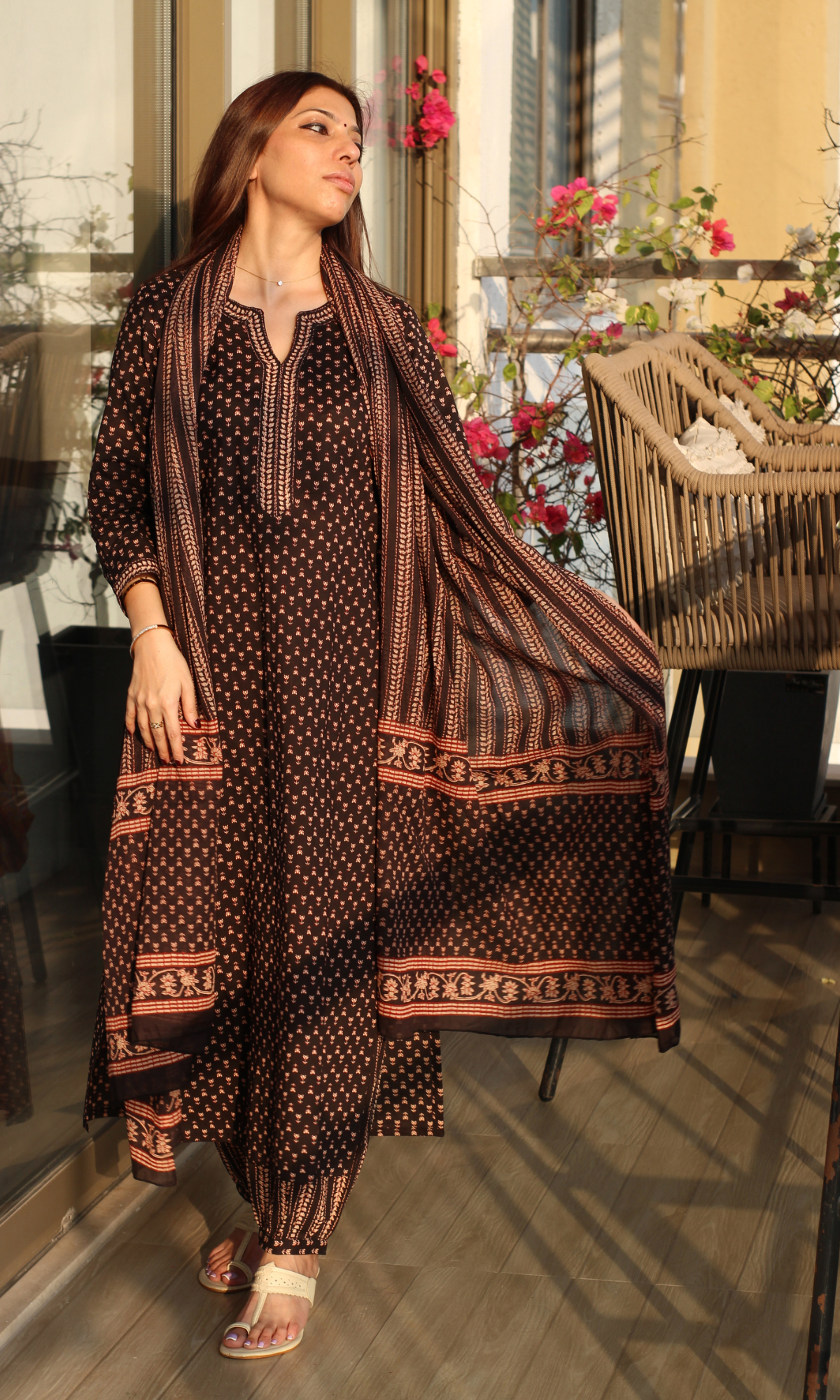 Dharti Black Boota Ajrakh Print Kurta , Afgani Salwaar & Cotton Printed Dupatta