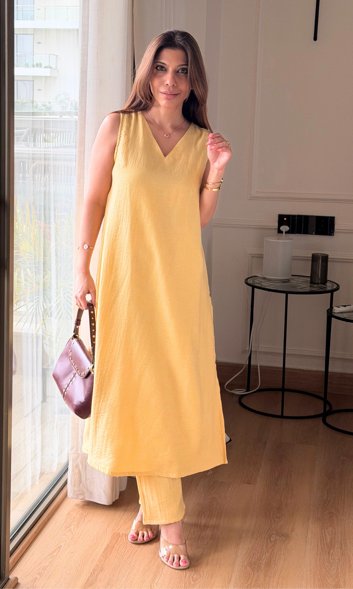 Pure Chiffon A Line Kurta with Pants