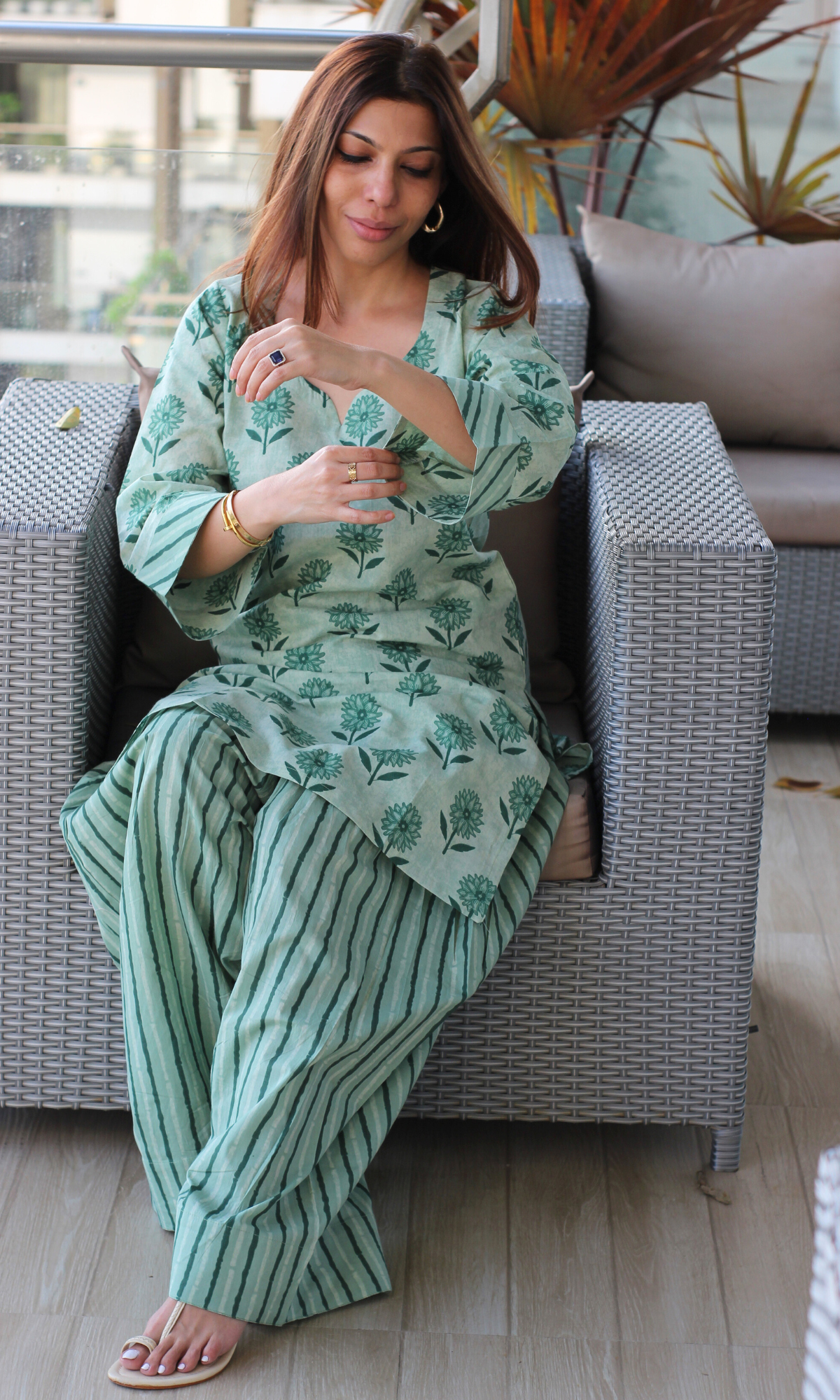 Earthy Mint Floral Kurta with Farshi Salwaar