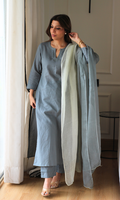 Dove Lavanya Cotton Slub Kurta, Pant & Kota Doria Dupatta