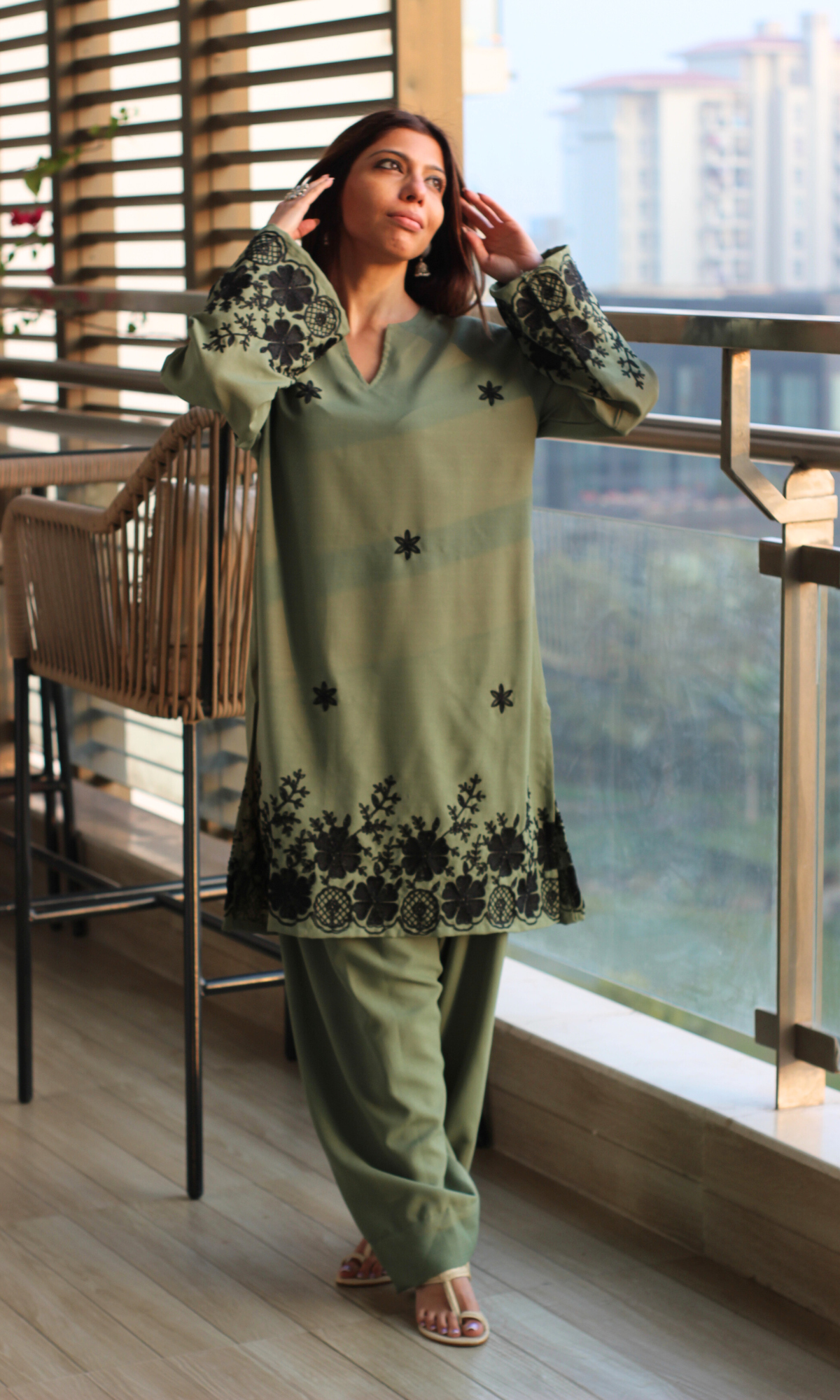 Ziva Olive Farshi Set