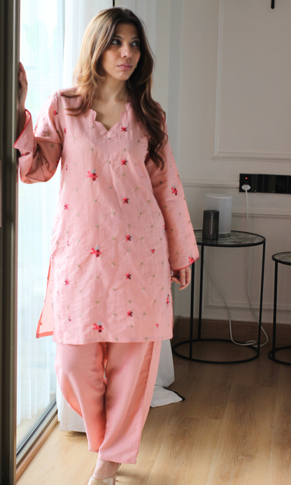 Wahida Peach Embroidered Kurta with Pants
