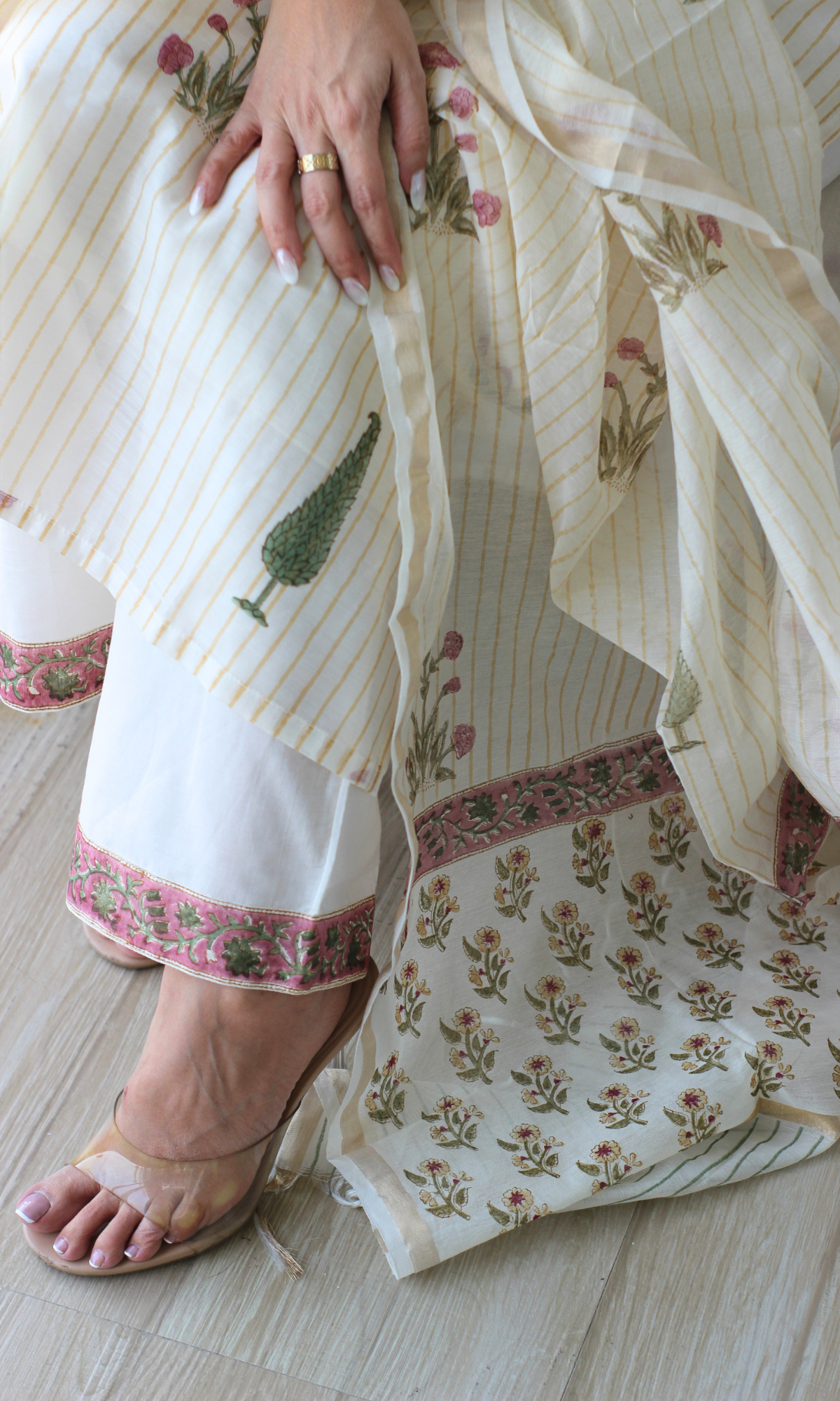 Tamanna Chanderi Silk Handblock Printed Kurta , Dupatta & Cotton Pants