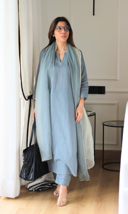Dove Lavanya Cotton Slub Kurta, Pant & Kota Doria Dupatta