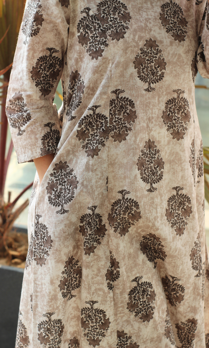 Cotton Earthy Brown Kali Kurta
