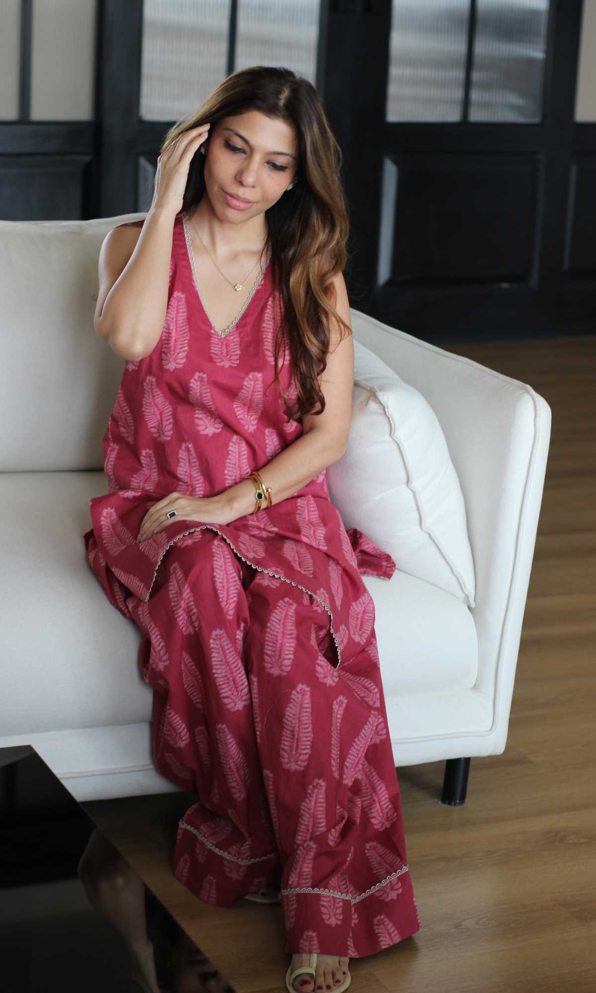 Elina Cotton Leaf Print Kurta with Farshi Salwaar