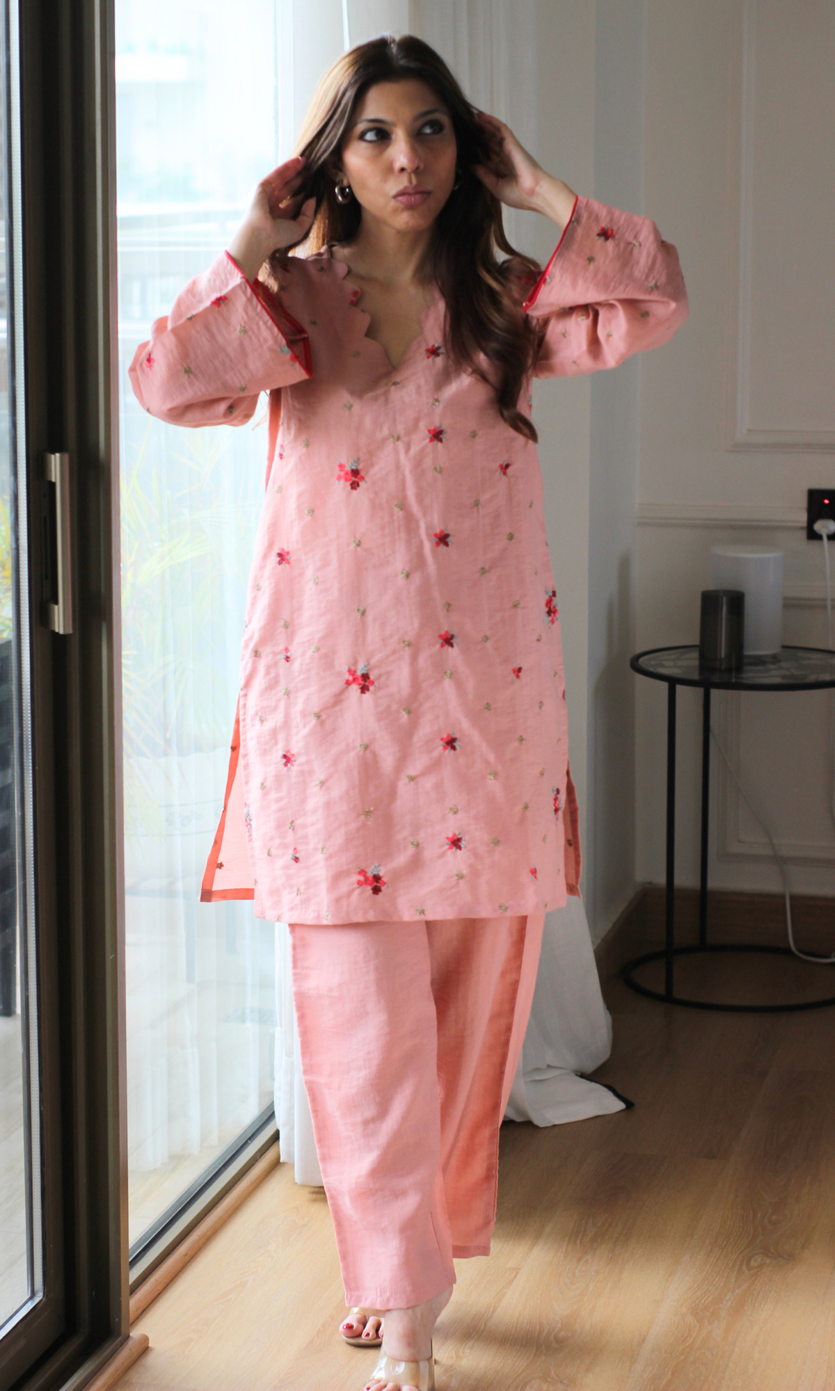 Wahida Peach Embroidered Kurta with Pants