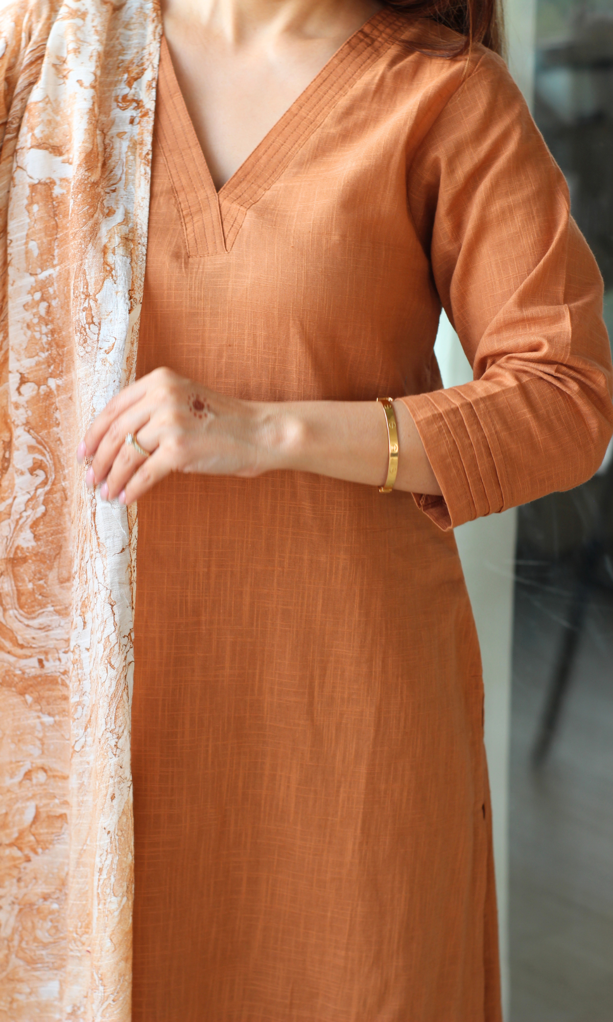 Cotton Slub Cafe Late Kurta, Pant With Slub Mirage Dupatta
