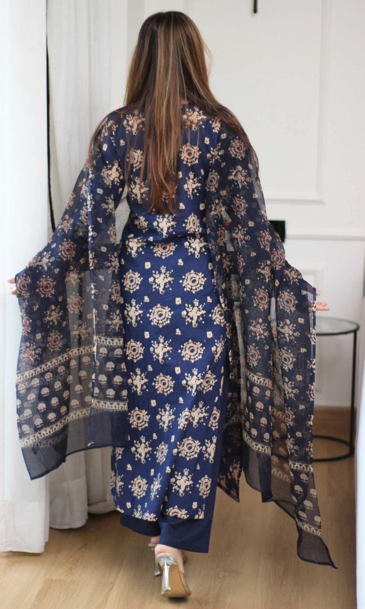 Neelofar Block Print Kurta, Pant & Kota Doria Printed Dupatta