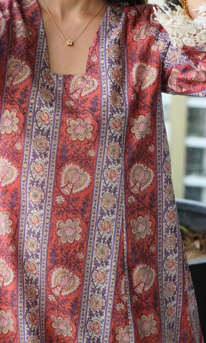 Laila Printed Cotton Kali Kurta with Pants