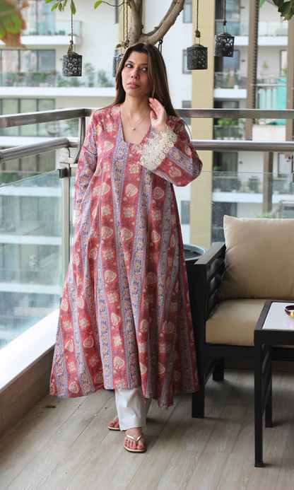 Laila Printed Cotton Kali Kurta with Pants
