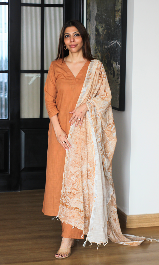 Cotton Slub Cafe Late Kurta, Pant With Slub Mirage Dupatta