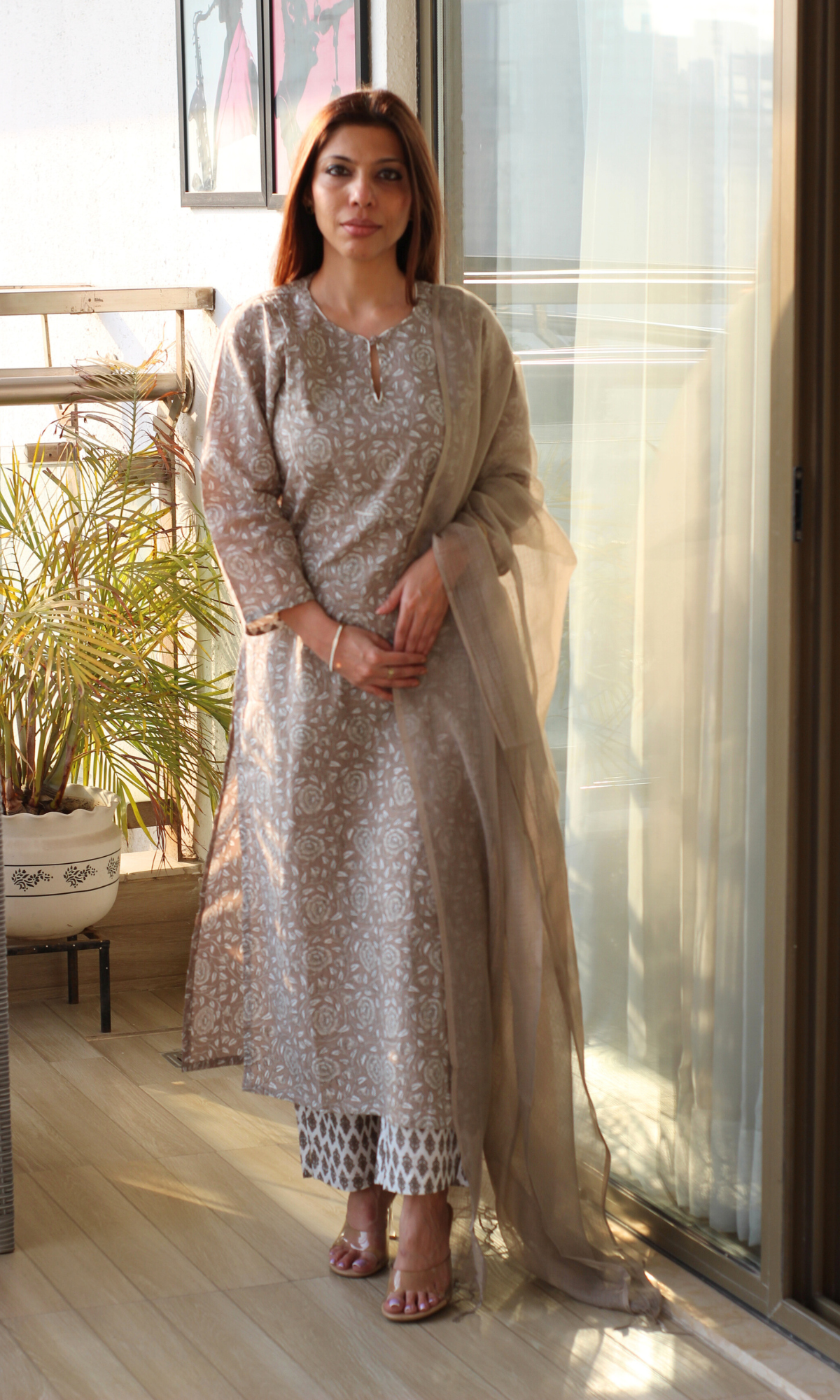 Cotton Kashish Block Printed Kurta, Pant & Kota Doria Dupatta