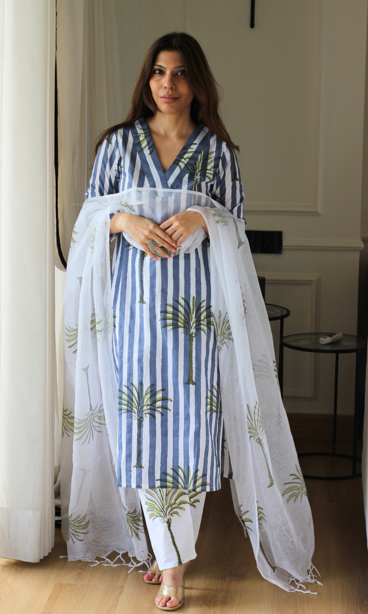 Cotton Palm breeze Handblock Printed Kurta, Pant & Kota Doria Handblock Dupatta