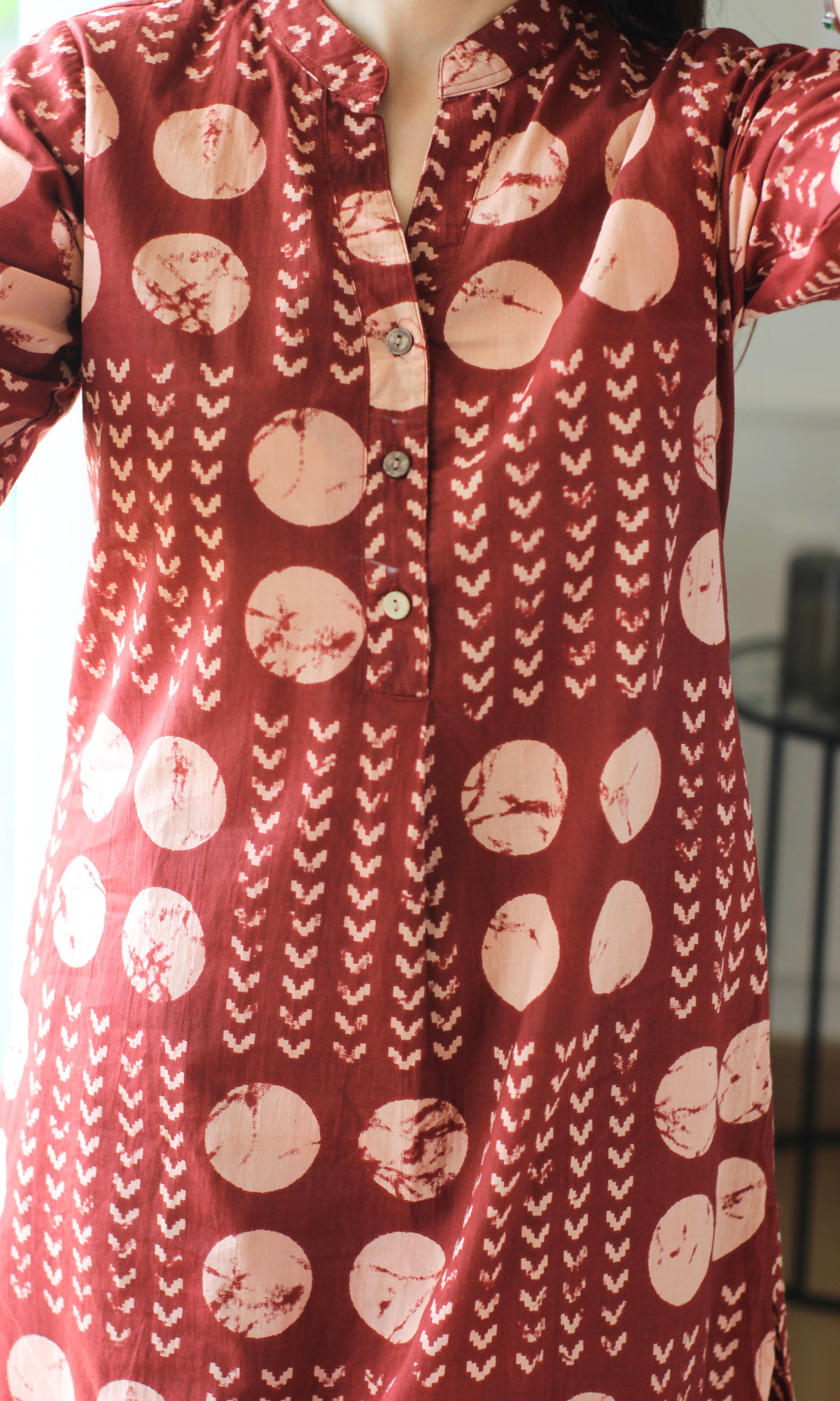 Earthy Red Dabu Print Kurta with Pleated Pants