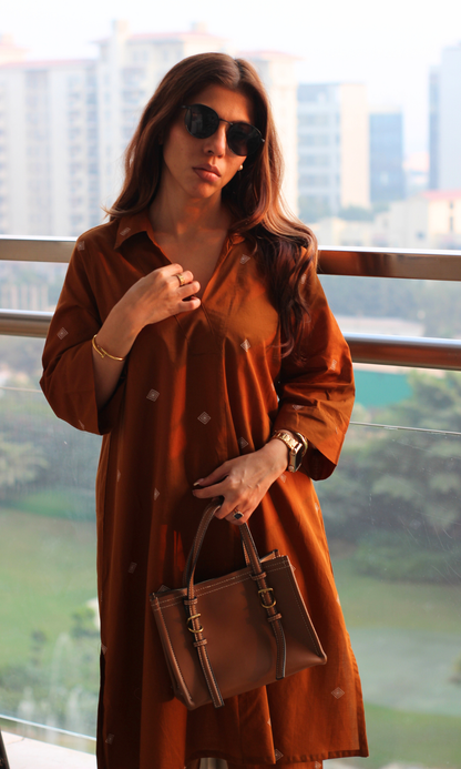 Cotton Caramel Collared Antifit Co-ord