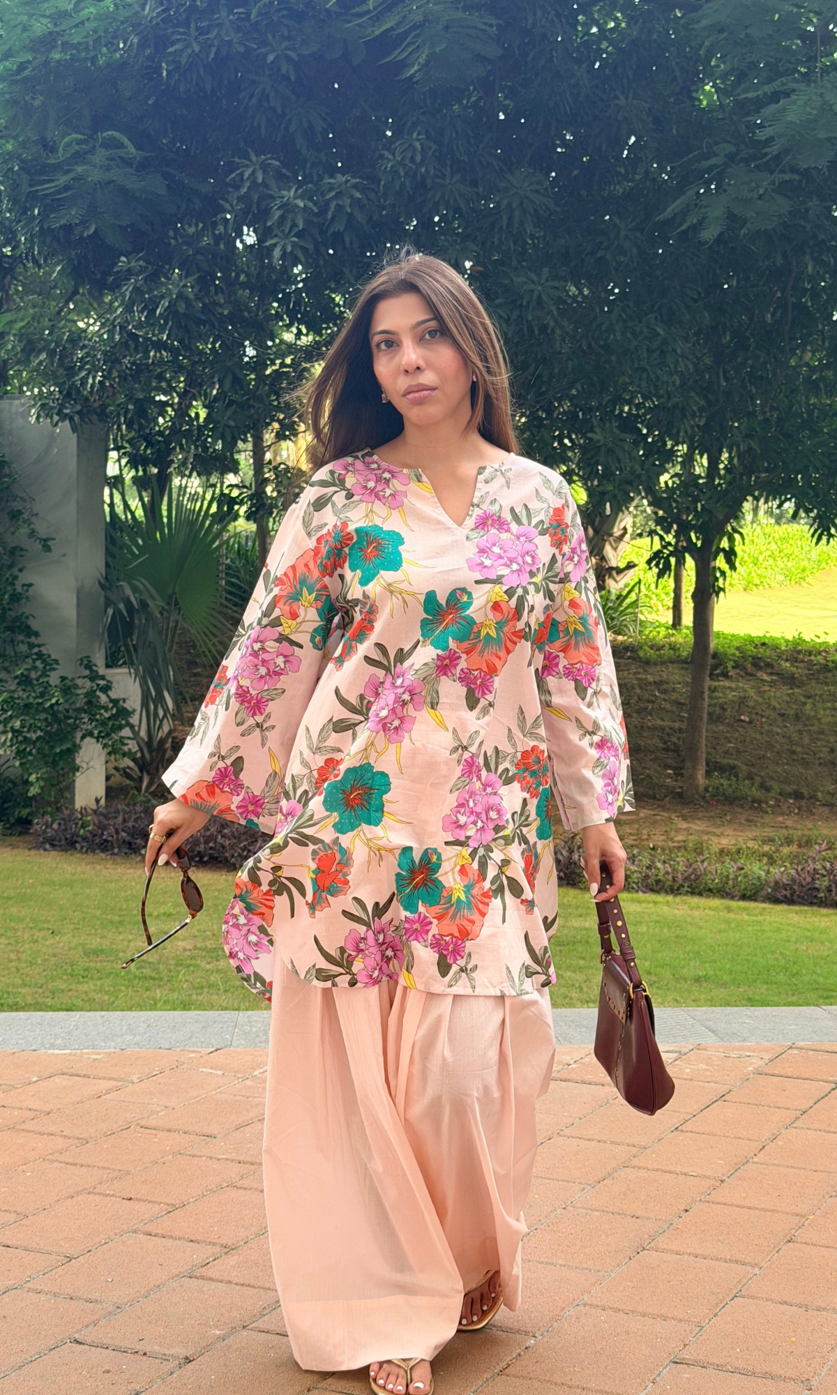 Blush Garden Cotton Kurta with Farshi Salwaar