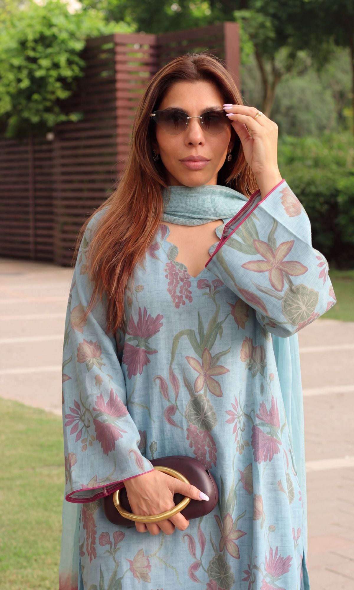 Bluebell Bloom Linen Blend Kurta, Cotton Pants & Kota doria Ombré Dupatta