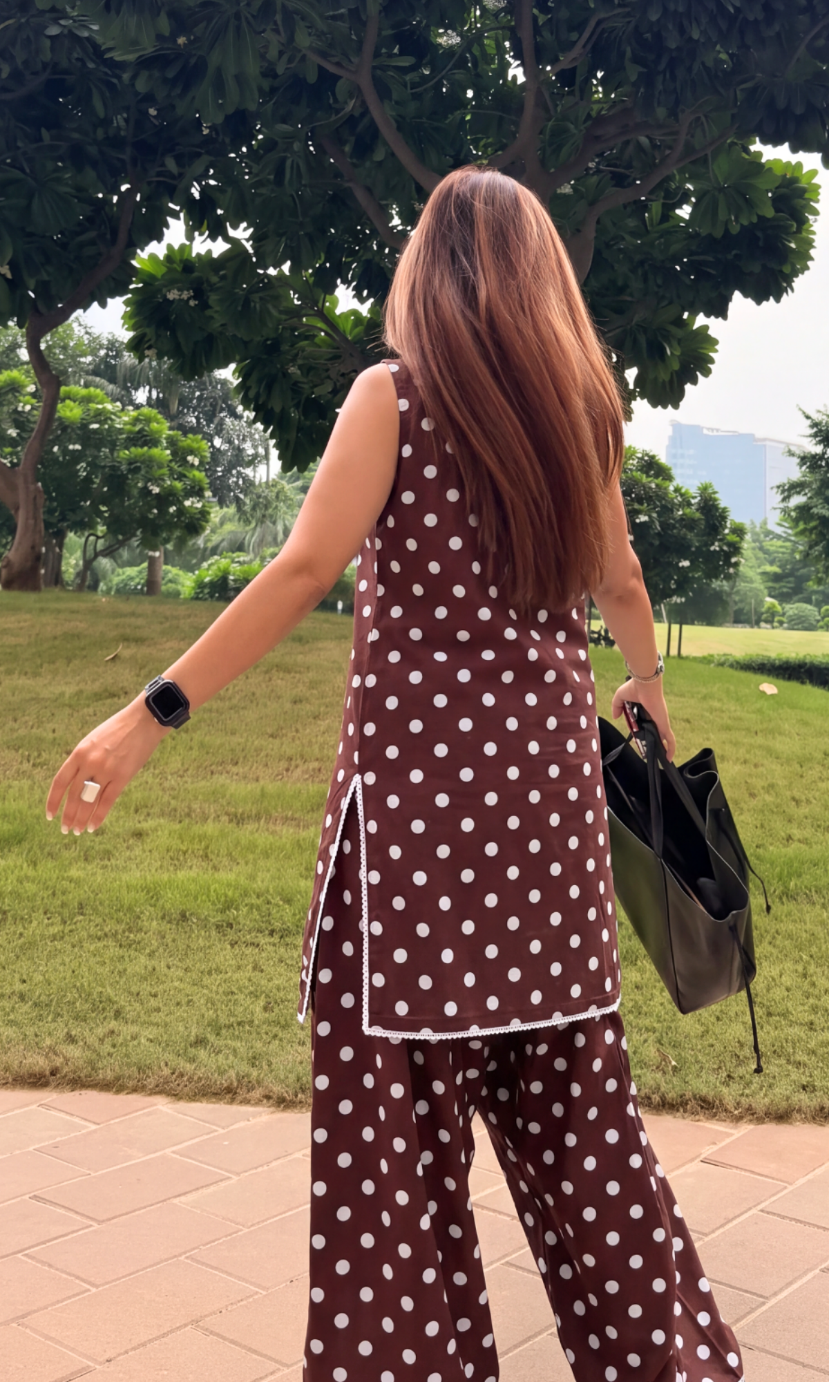 Brown Polka Print Kurta & Farshi Salwaar