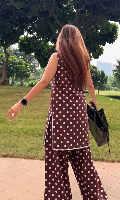 Brown Polka Print Kurta & Farshi Salwaar