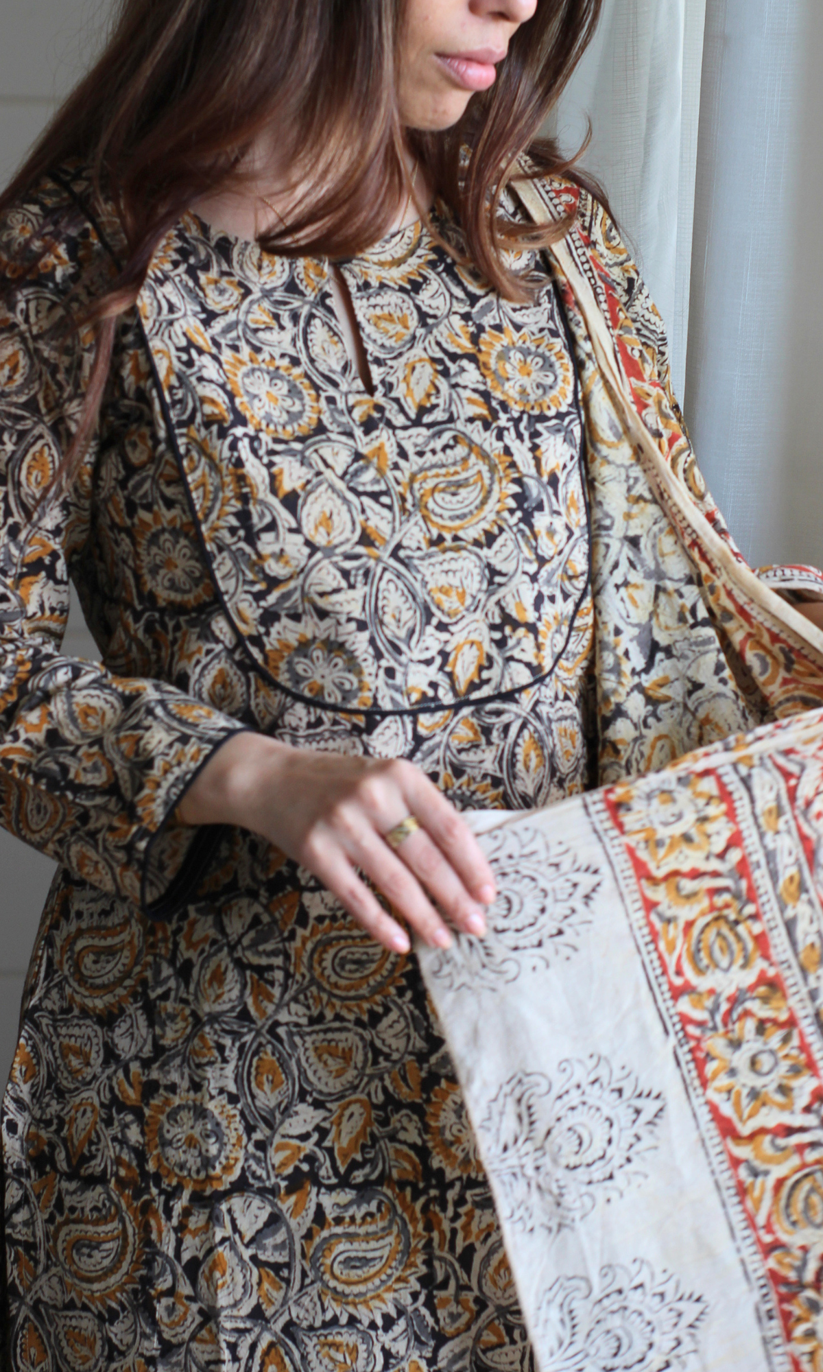 Black Handblock Kalamkari Print Kurta , Afgani Salwaar and Cotton Kalamkari Dupatta
