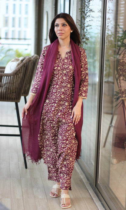 Sangria Baagh Printed Cotton Kurta, Pant & Kota Doria Dupatta
