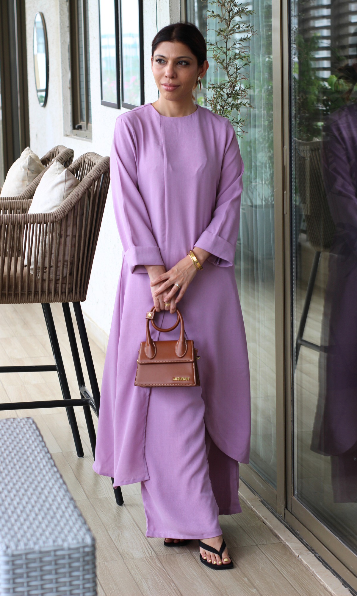 Misty Pink Boat Neck Front Slit Textured Co-ord