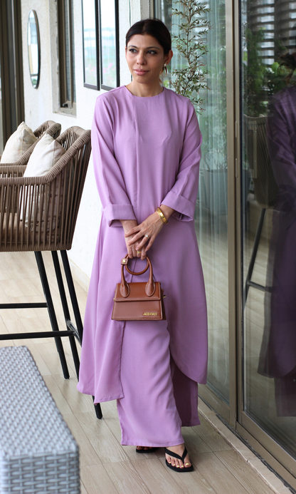 Misty Pink Boat Neck Front Slit Textured Co-ord