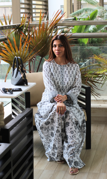 Cotton Nargis White & Black Kurta with Farshi Salwaar